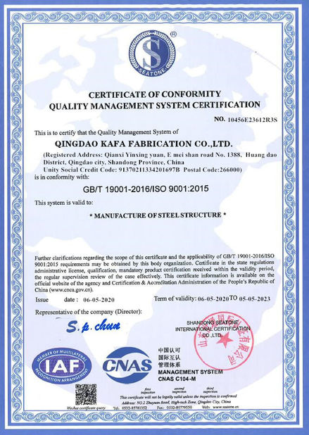Cina Qingdao KaFa Fabrication Co., Ltd. Sertifikasi